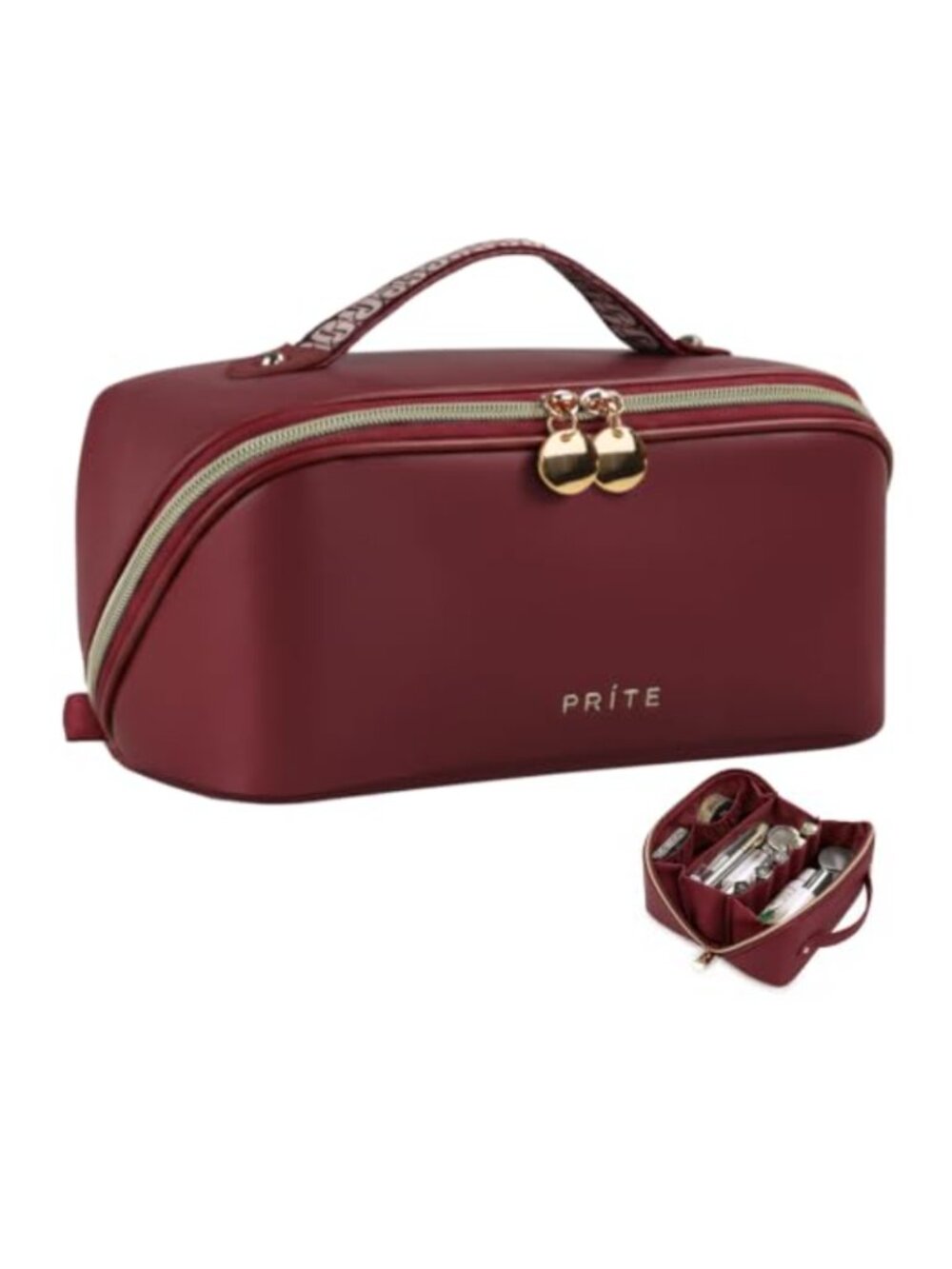 Prite Makeup Bag Travel Toiletry Bag Open Flat Cosmetic Organizer